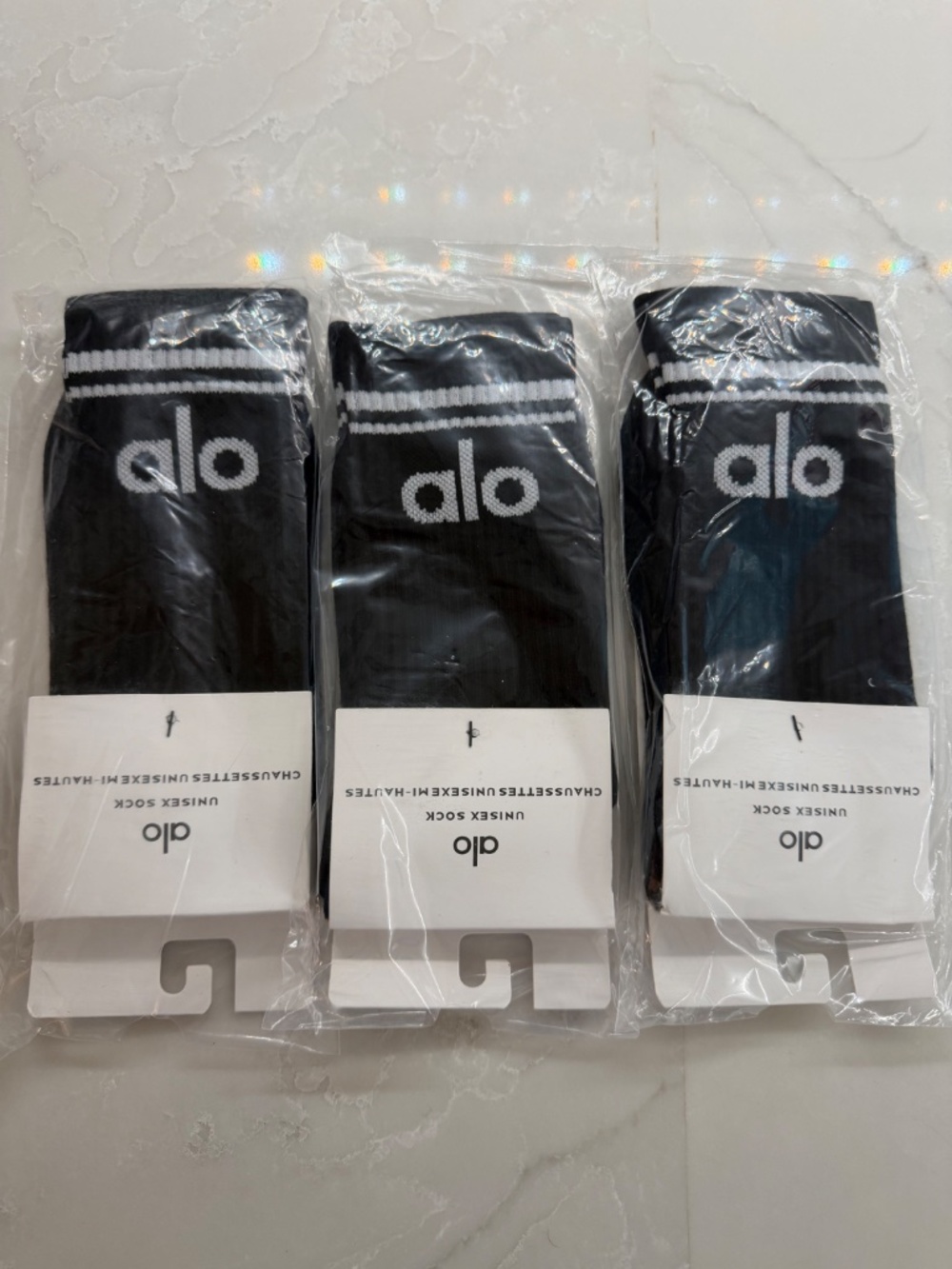 ALO Unisex HIGH Half-Crew Throwback Sock Black THREE Pairs